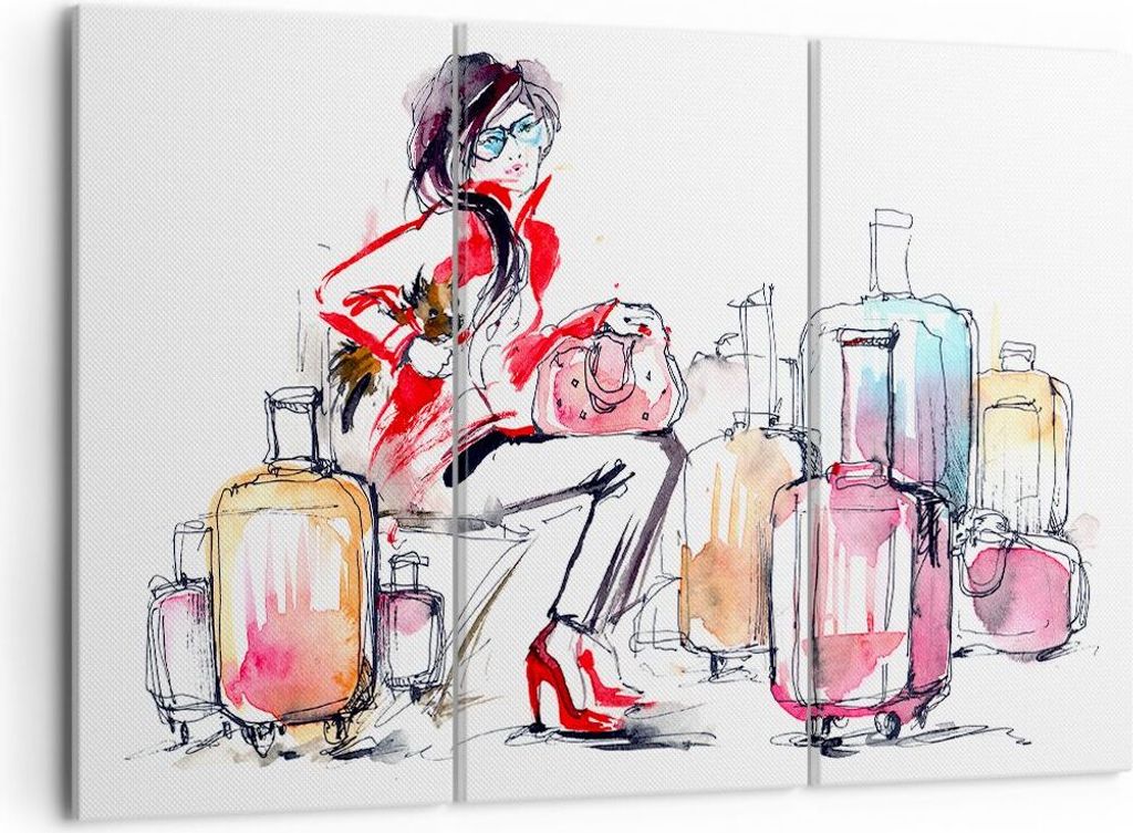 Bild auf Leinwand - Leinwandbild - Frau Taschen Reisen Tourismus - 105x70cm - Wand Bild - Wanddeko - Leinwanddruck - Bilder - Kunstdruck - Wanddeko...