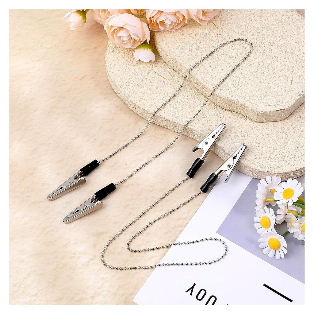 2 Stück Serviettenkette Serviettenhalter Lätzchen Clips für Zahnarzt Servietten Kette Erwachsene Korn Kette Serviette Clips Hals-Ketten mit Meta...