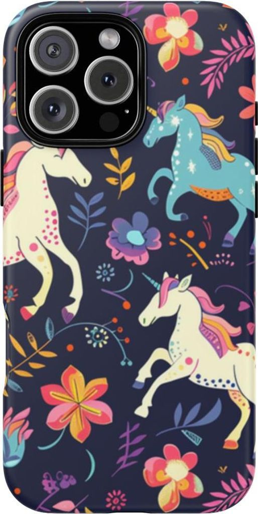 Bunte Einhörner und Blumenmuster – Hülle Kompatibel mit iPhone 16 Pro Max