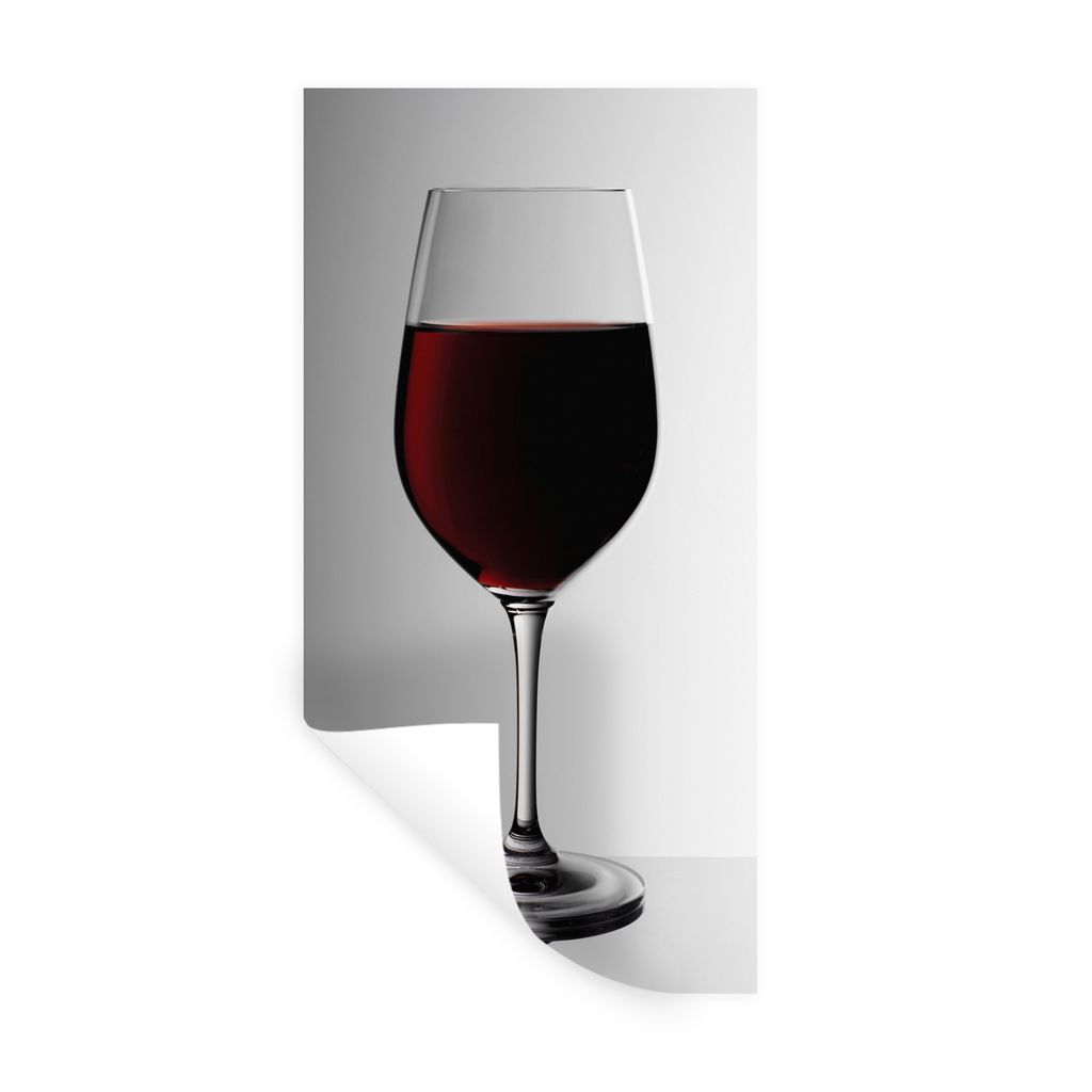 MuchoWow Wandtattoo Wandsticker Wandaufkleber Glas Rotwein auf grau-weißem Hintergrund 40x80 cm Selbstklebend und Repositionierbar - Repositioni...
