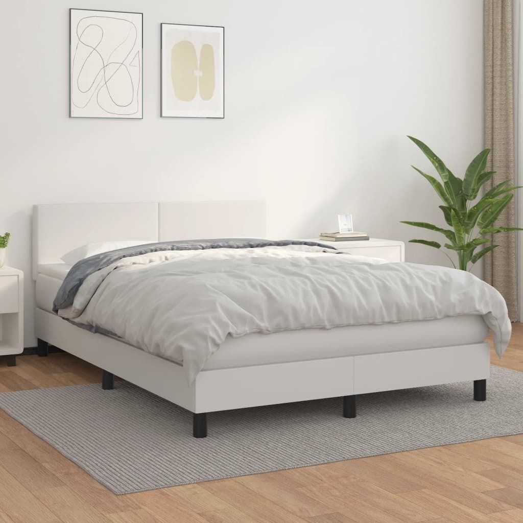 "Rabatt" Boxspringbett mit Matratze - 2 Personen - Strapazierfähiger Stoff - Weiß 140x190 cm Kunstleder - Klassische Betten CC6827