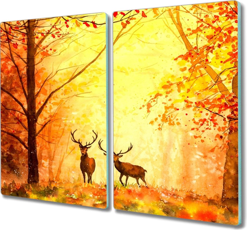 Coloray Hackbrett Küchenbrett Kochplattenabdeckung Schneidebrett Herdabdeckplatte 2x30x52 cm - Herbstwald Hirsch