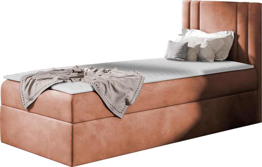 MIRJAN24 Boxspringbett Carmen Mini, Einzelbett mit Bettkasten für die Bettwäsche, mit Topper und Kopfteil (Kameleon 61, Größe: 90x200 cm, Seite...