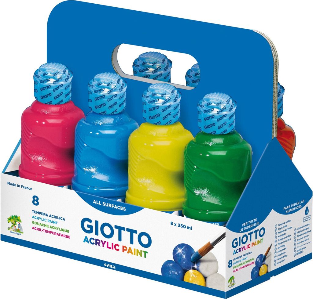 Giotto F53510000 Tempera-Farbe 250 ml Flasche Schwarz, Blau, Braun, Grün, Pink, Rot, Weiß, Gelb