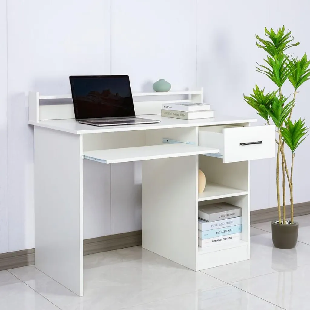 Petit bureau informatique blanc Drums Light à tablette coulissante compact - 5