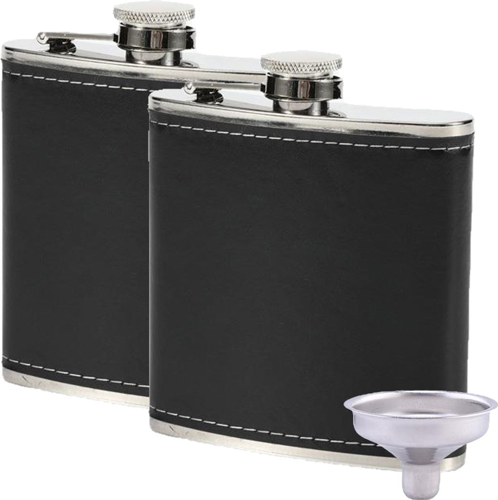 5 Oz Schnapsflasche Und Trichter, 2er-Set, Auslaufsichere Edelstahl-Taschenflasche Mit Schwarzem Kunstlederfutter