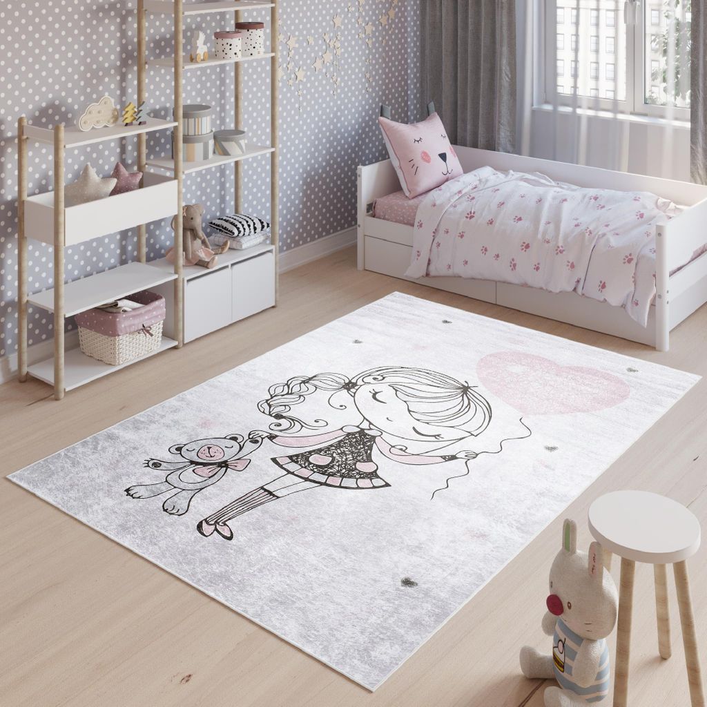 Tapiso Teppich EMMA Modern Kinderzimmer Grau Rosa Schlafzimmer 120 x 170 cm