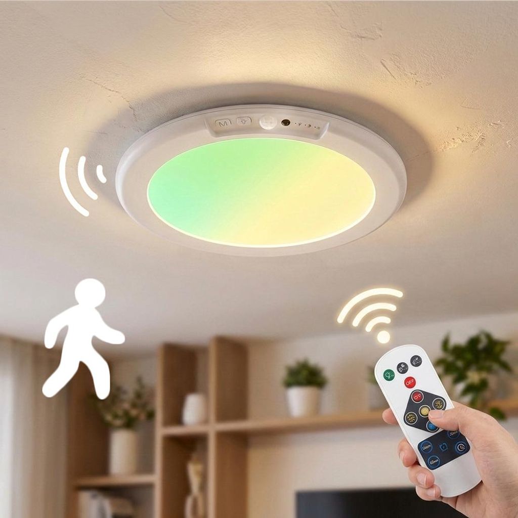 Akku Deckenleuchte Bewegungsmelder Lampe Innen USB Mit Batterie Led Deckenlampe Kabellos Sensor Licht Flur Balkon Keller Treppe Garage Schlafzimmer