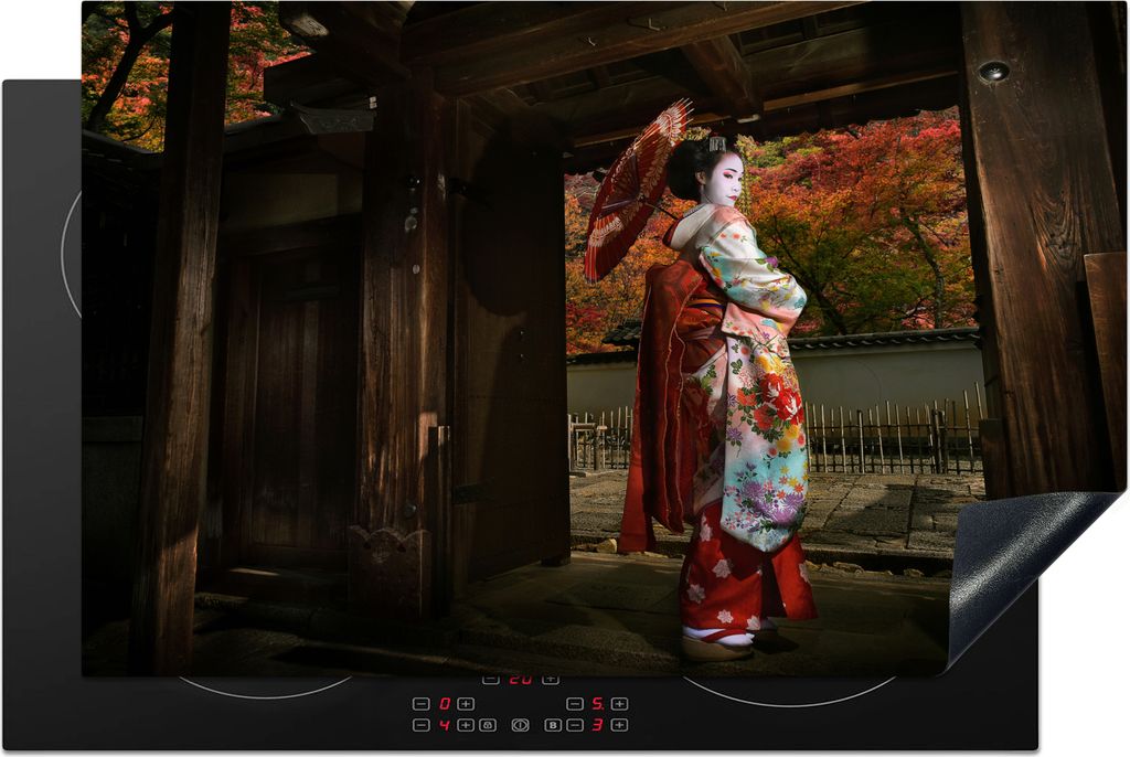 KitchenYeah Herdabdeckplatte Geisha in Gion in Japan , 81x52cm, Küche Deko, Glaskeramikkochfeld Herdabdeckung, Abdeckplatte fùr Kochfeld
