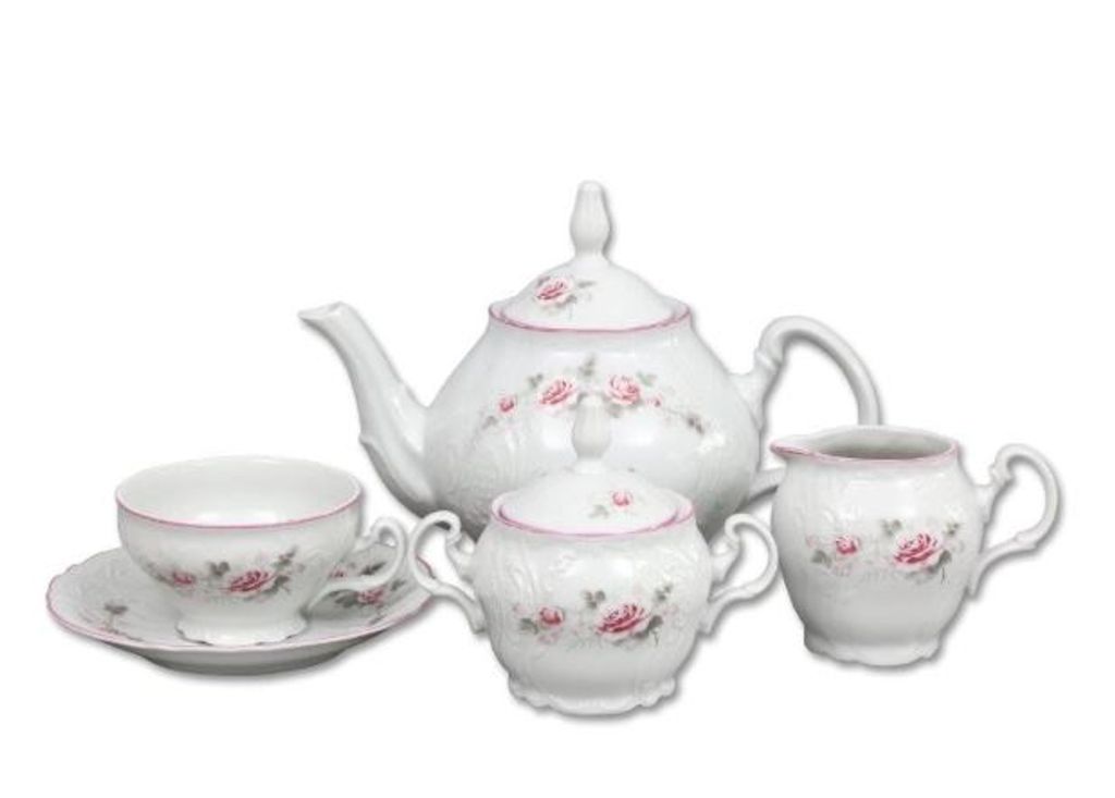 Čajová súprava, český porcelán, Bernadotte, ružová farba, Obrázok produktu 