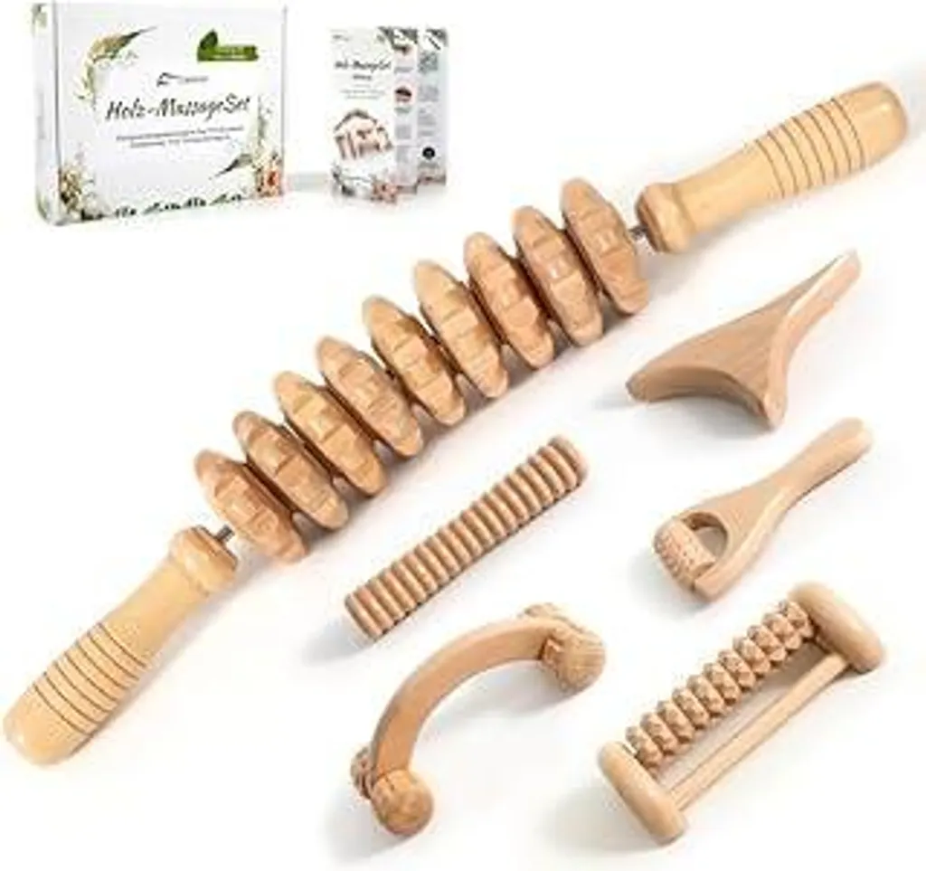 Maderoterapia Kit 6 Pezzi Legno Faggio - Massaggiatore Piedi e Corpo