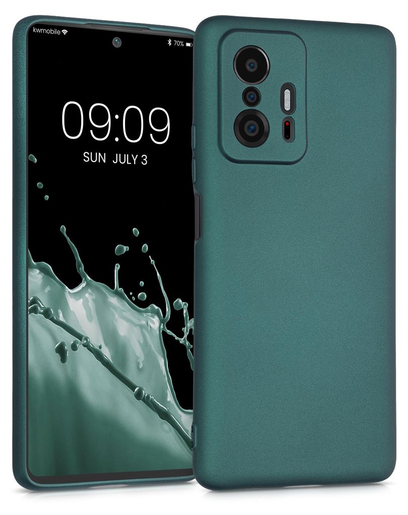 kwmobile Handyhülle für Xiaomi 11T / 11T Pro Hülle - Silikon Case metallisch schimmernd - Schutzhülle Cover - Metallic Petrol