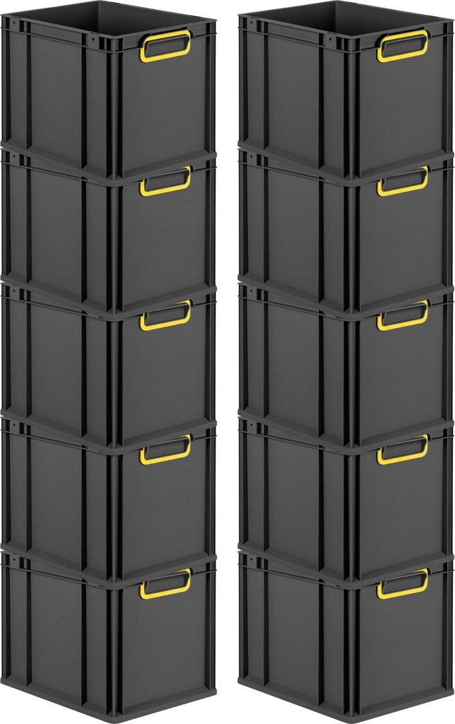 SparSet 10x Eurobox NextGen Color | HxBxT 32x30x40cm | 30 Liter | Griffe gelb geschlossen | Schwarz | Eurobehälter, Transportbox, Transportbehält...