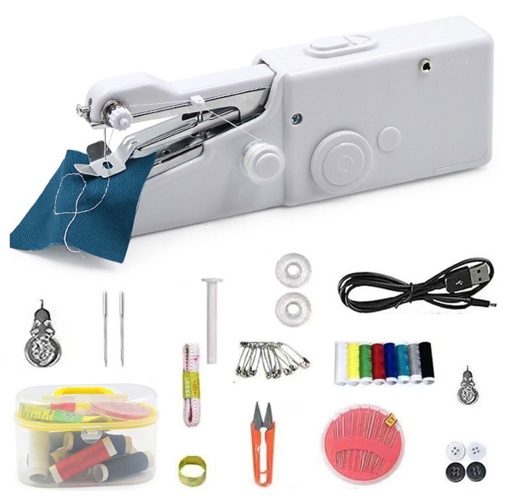 Mini-Nähmaschine mit Zubehörset, kabellose Handnähmaschine, batterie-/USB-betriebenes tragbares Nähset für Anfänger