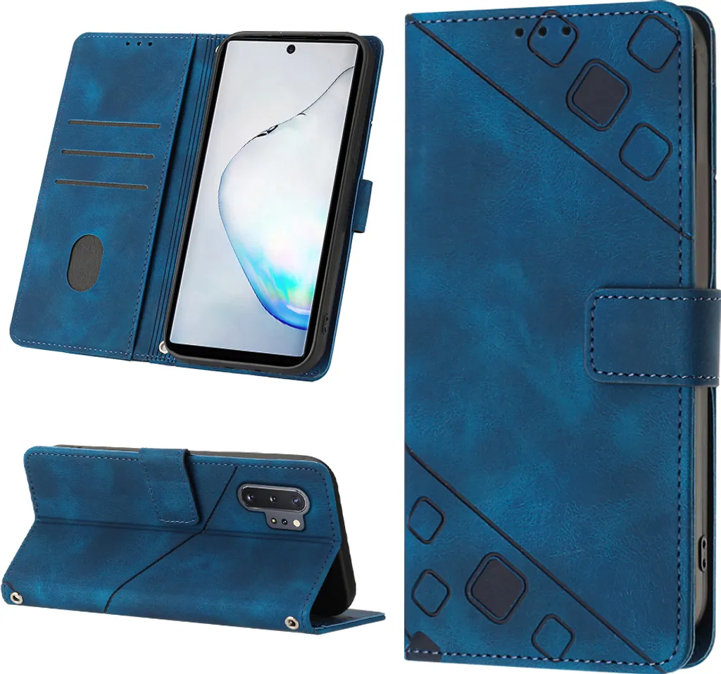 Custodia per Samsung Galaxy Note 10+ in rilievo Custodia a portafoglio in pelle flip con supporto Blu