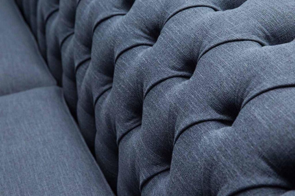 Design Chesterfield Sofa 4 Sitzer Stoff Couch Blau Polster Wohnzimmer Neu