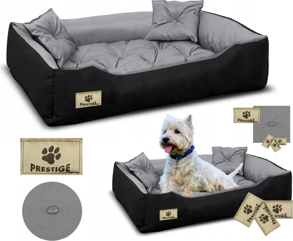 Lit chien imperméable gris PRESTIGE 75x65 cm résistant aux taches