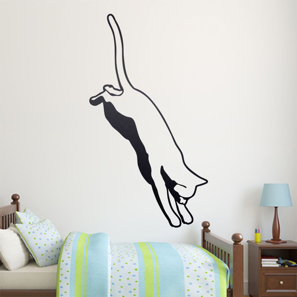 KIWISTAR Katze springt - 7 Leben Jagen Wandtattoo in 6 Größen - Wandaufkleber Wall Sticker - Dekoration, Küche, Wohnzimmer, Schlafzimmer, Badezi...