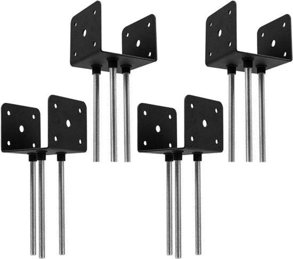 Support de poteau métallique noir en U - Lot de 4 ancrages ultra robustes