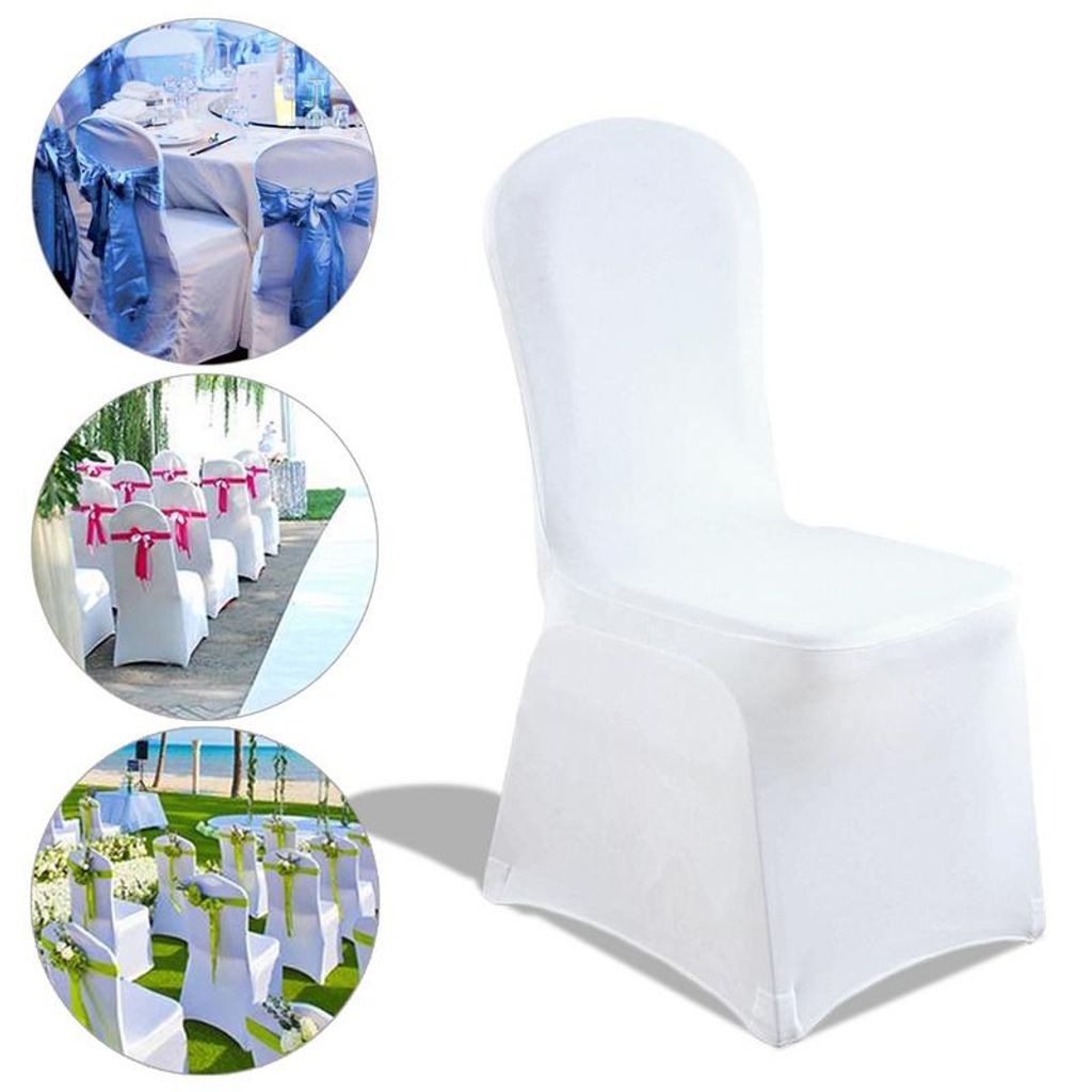 Fiqops 100 Stück Universell Stuhlhussen Stretch Weiß Stuhlbezüge Moderne Stretchhusse für Hochzeiten und Feiern Geburtstag Dekoration
