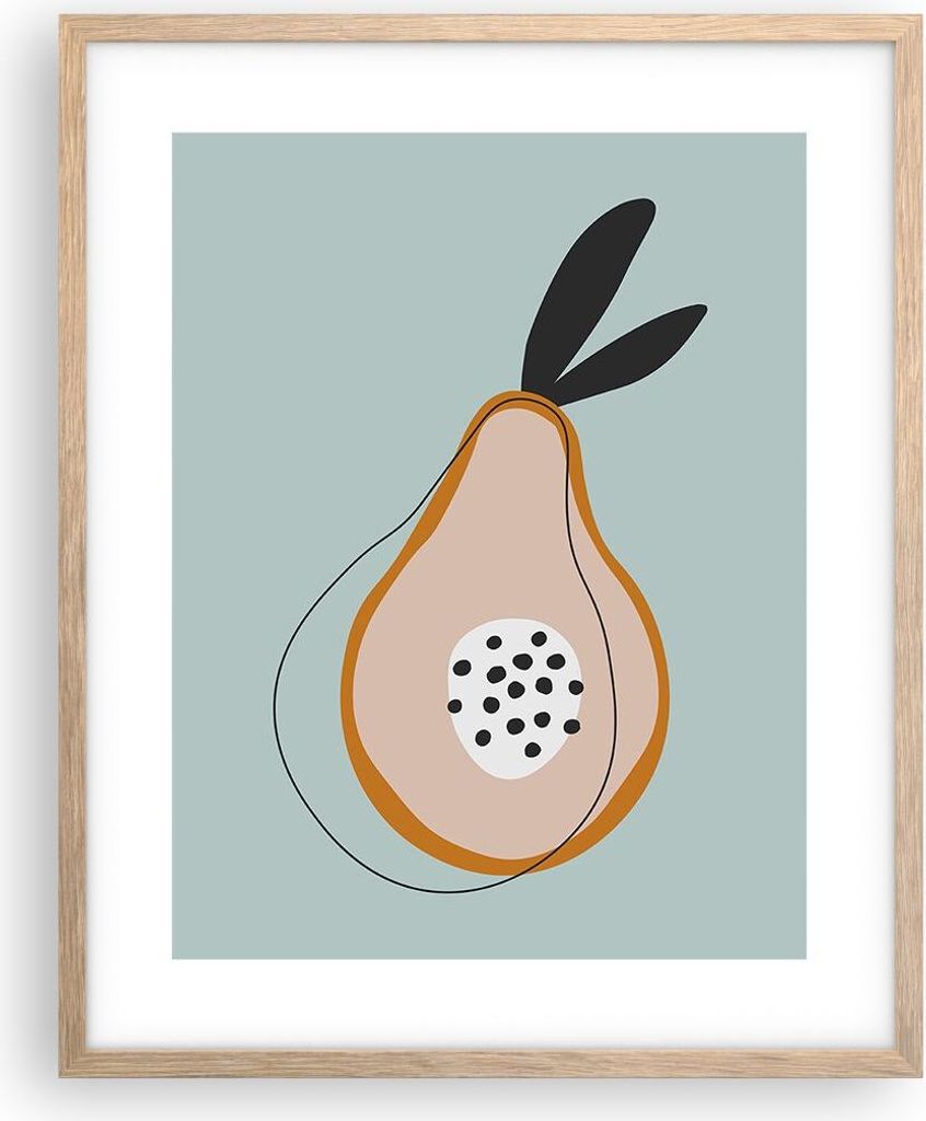 Gerahmtes Poster - Rahmen in heller Eiche - Birne Bild Jugend - 40x50 cm - Wand Bild - Wanddeko - Wandbilder - Kunstposter - Wandposter - Bilderrah...