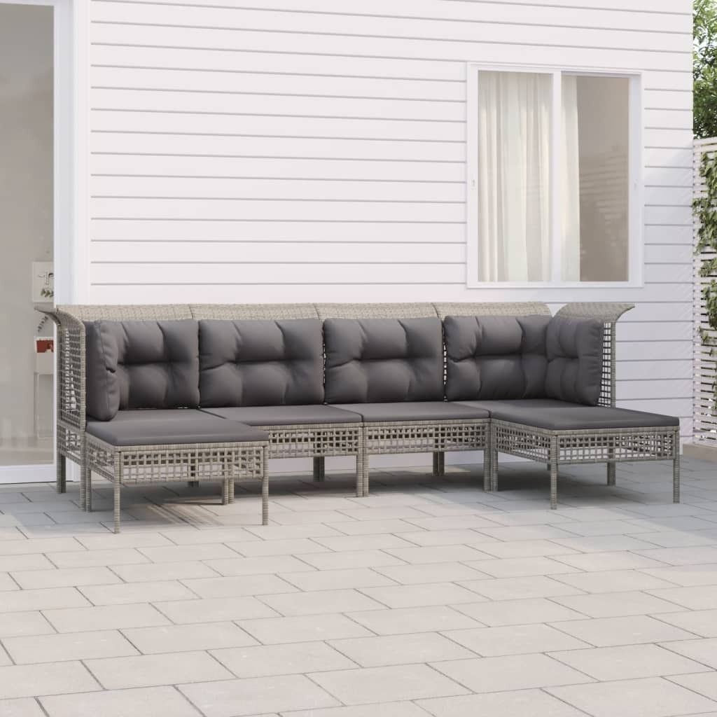 Maison Exclusive - 6-tlg. Garten-Lounge-Set mit Kissen Grau Poly Rattan