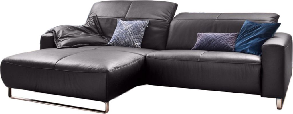 KAWOLA Sofa YORK Leder Life-line mocca Rec links Fuß Metall Chrom matt mit Sitztiefenverstellung