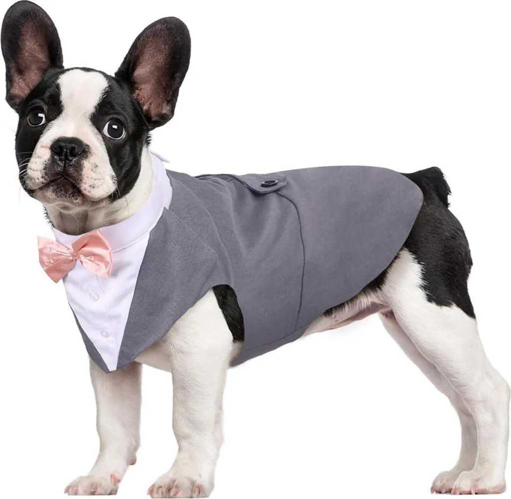 Kuoser Completo Tuxedo per Cani Grigio: Smoking e Bandana per Matrimoni