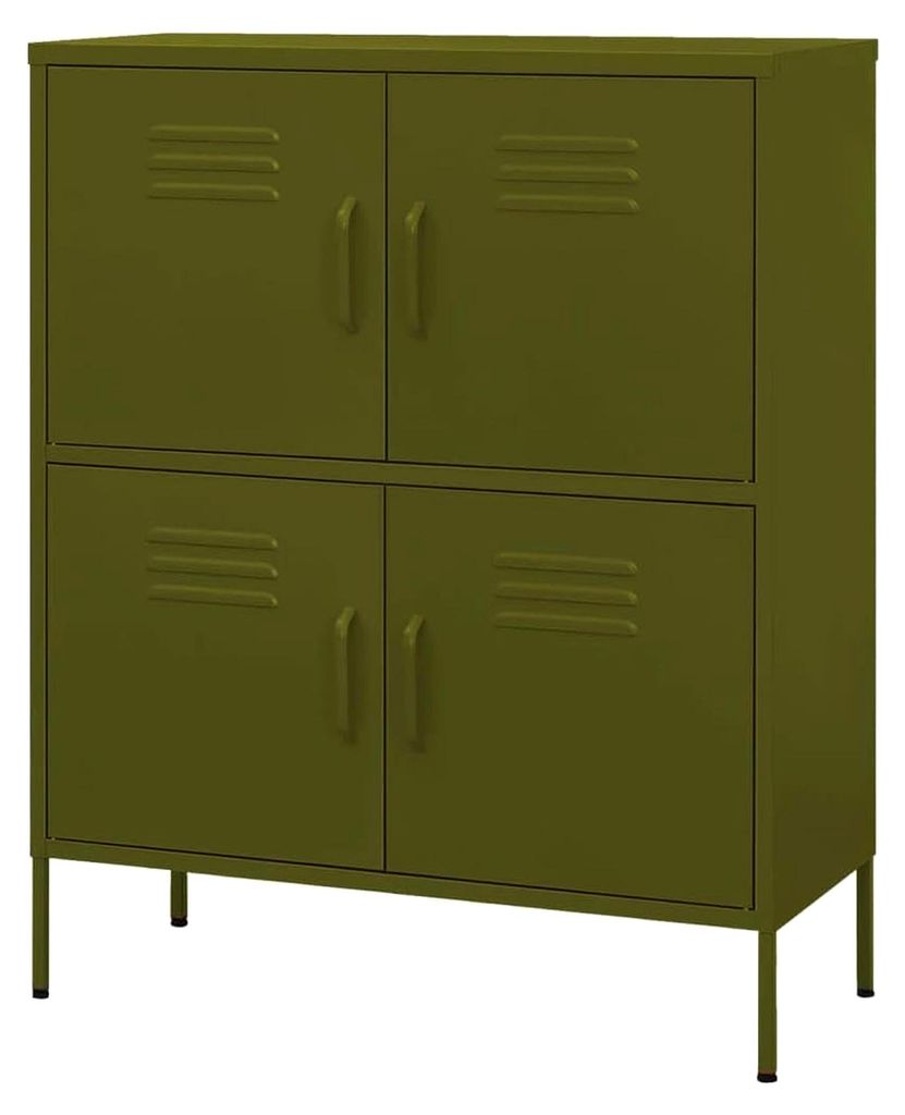 Lagerschrank mit 2 Regalfächern aus Stahl, olivgrün, 80x35x101,5cm