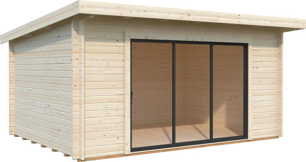 Palmako Gartenhaus Lea 14,2 m² mit Schiebetür - 44 mm Transparent tauchgrundiert
