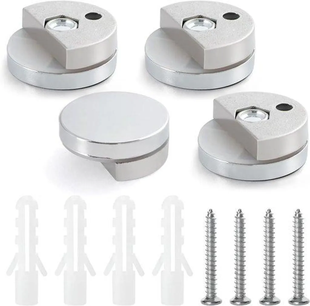 Pinces à verre rondes pour miroir 3-5 mm avec vis et chevilles - Lot de 4