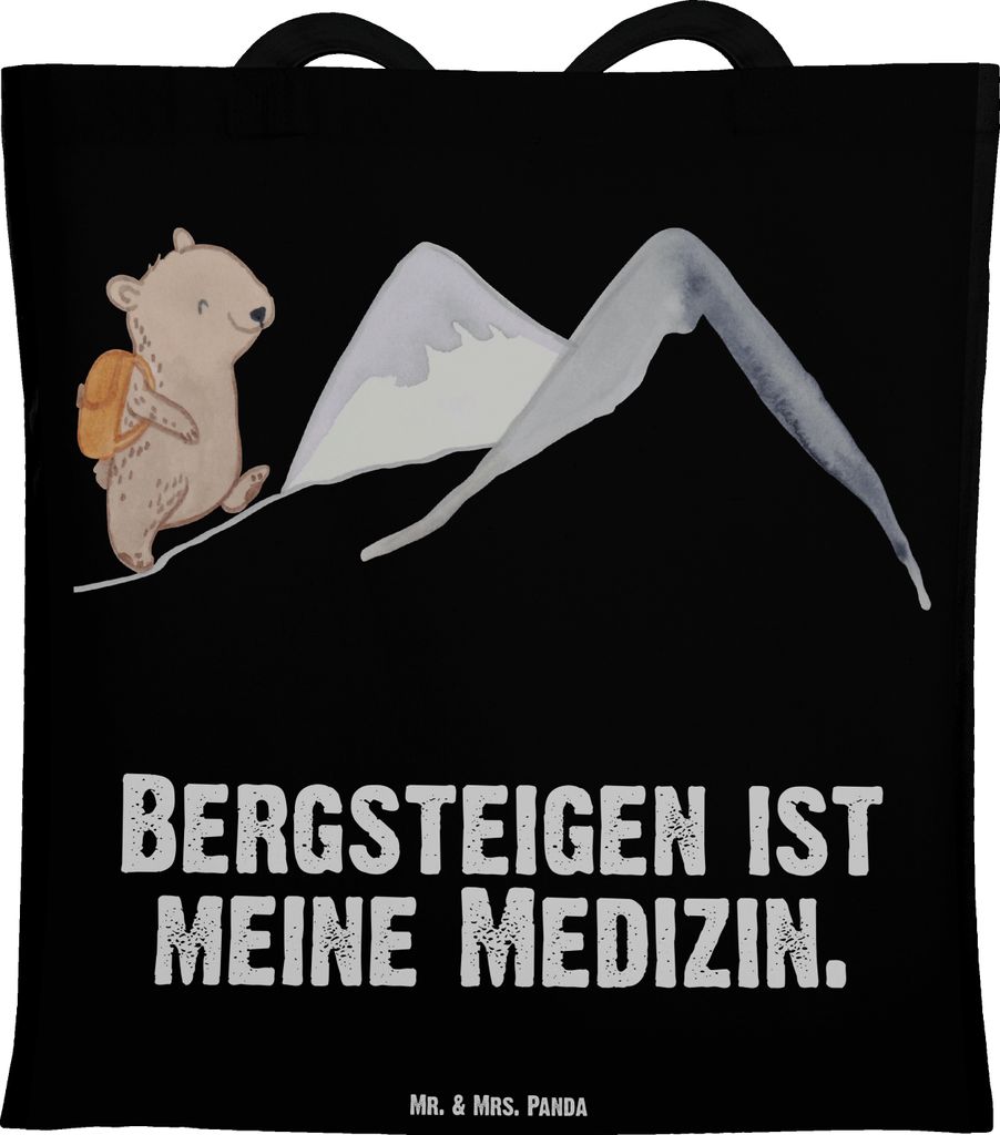 Mr. & Mrs. Panda Tote Bag Bär Bergsteigen - Schwarz - Geschenk, Büchertasche, Wandern, canvas tasche, Schultasche, Alpinwandern, Bergsport, Juteb...
