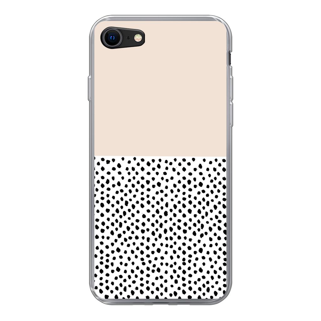 MuchoWow Handyhülle Schutzhülle Hülle für iPhone SE 2022 Polka dots - Weiß - Schwarz Silikon Softcase Handy Hülle - Schutzhülle