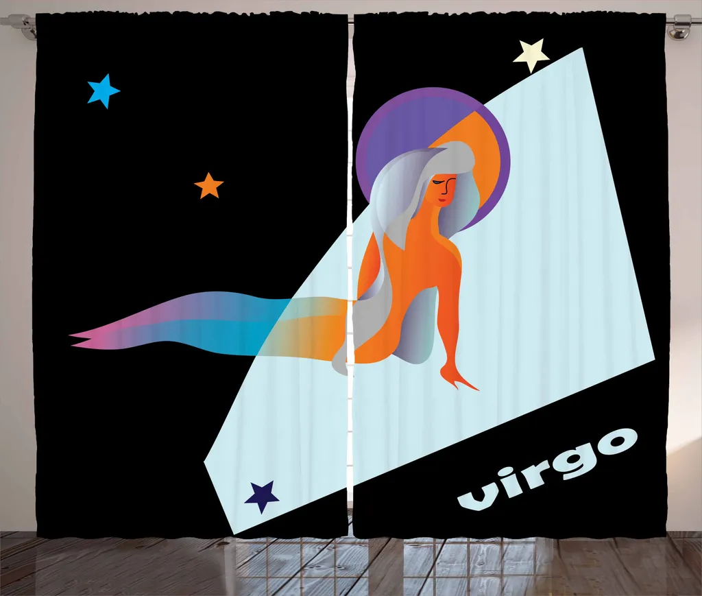 ABAKUHAUS Segno zodiacale Vergine Tenda rustica, astratta, camera da letto Tenda con passanti e ganci, 280 x 175 cm, multicolore