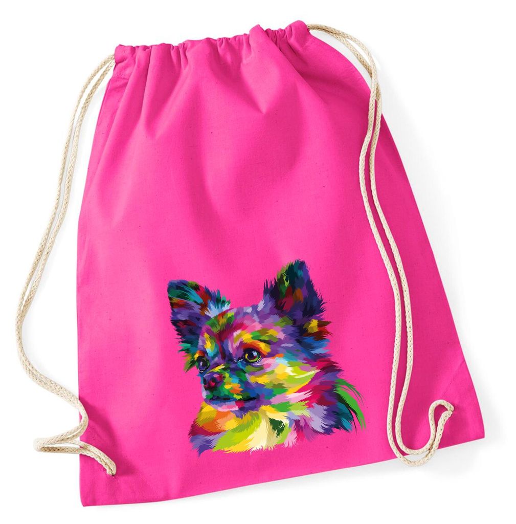 Huuraa Turnbeutel Chihuahua Colorful 12 Liter Fuchsia Baumwolle Rucksack Geschenkidee