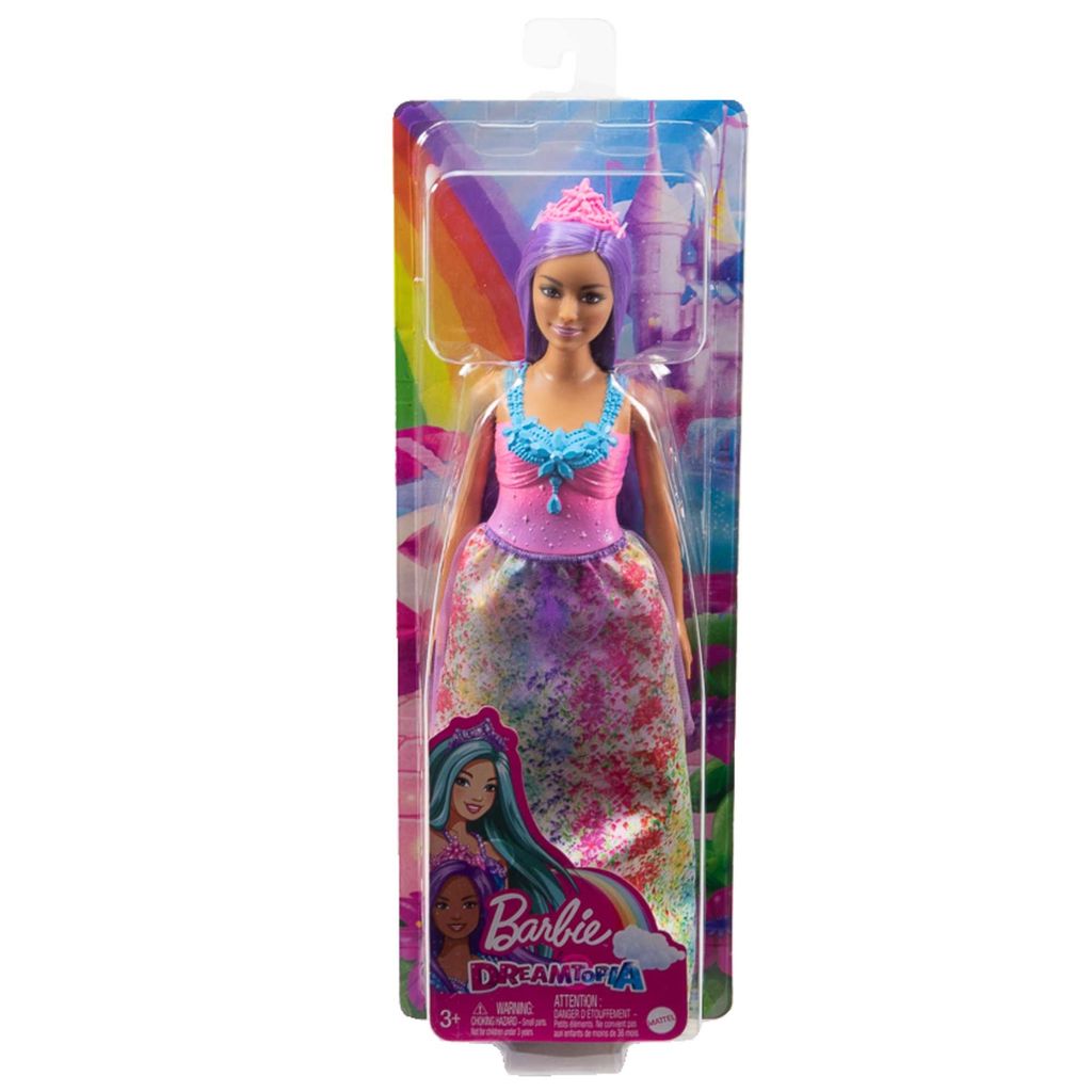 Barbie HGR17 - Dreamtopia Königlich Puppe (kurvig, lila Haare) mit Glitzer-Oberteil, Königlich -Rock und Königlich em Haarschmuck, Spielzeug fü...
