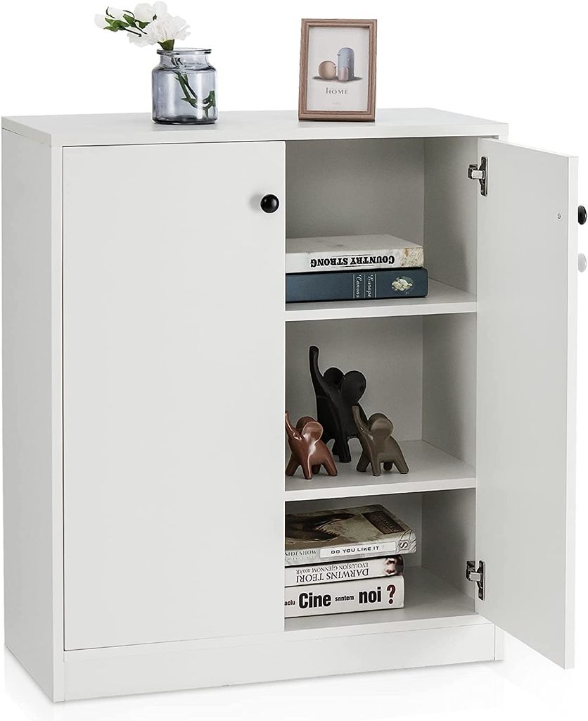 GOPLUS Aufbewahrungsschrank mit 2 Türen, freistehender Küchenschrank mit 3-stöckigem Innenregal, Buffet Sideboard, Moderne Aufbewahrungseinheit,...