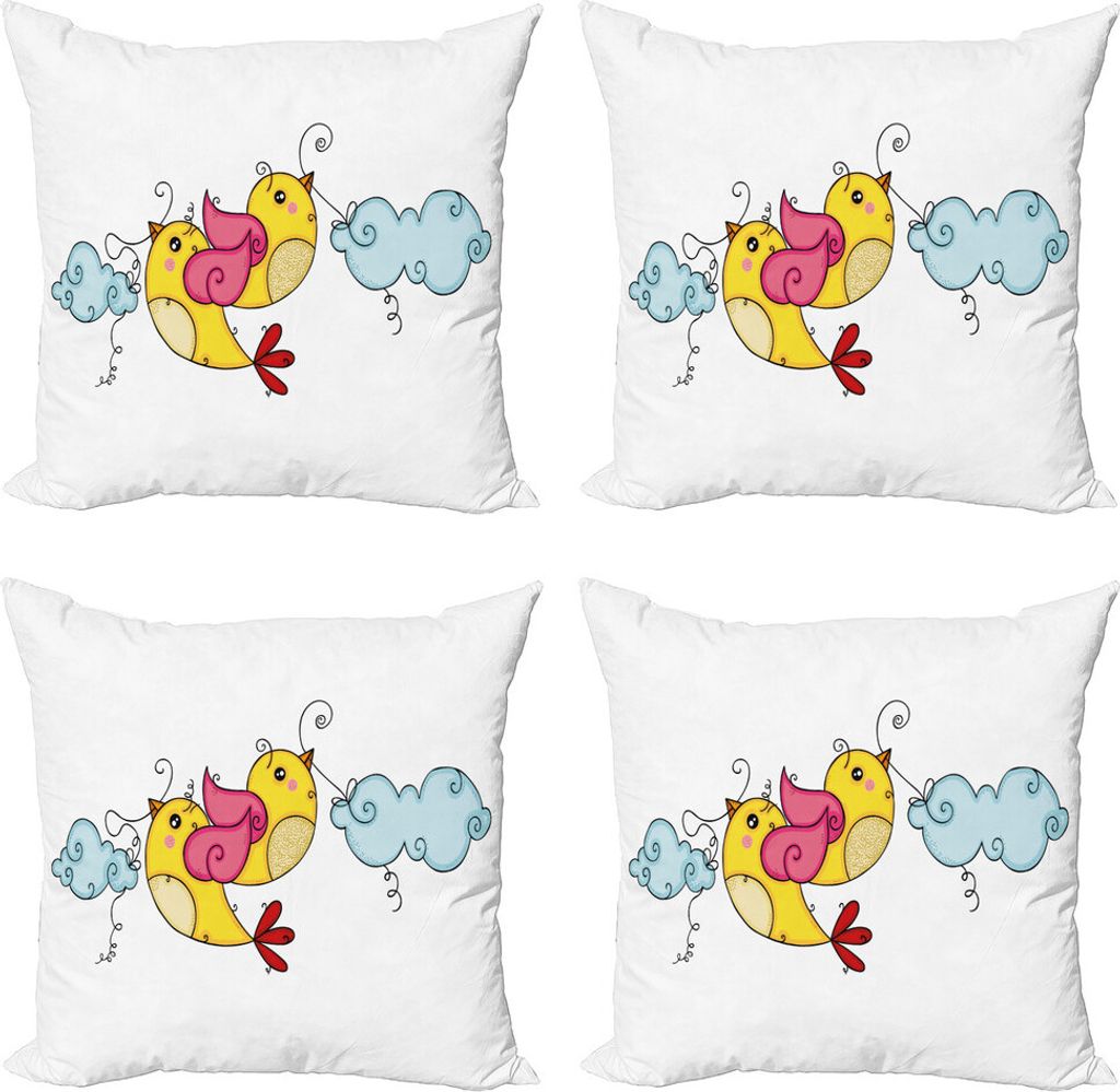 ABAKUHAUS Gelber Vogel Kissenbezug Set (4 Stück), flying Birds, Moderner Doppelseitiger Digitaldruck, 40 cm x 40 cm, Mehrfarbig