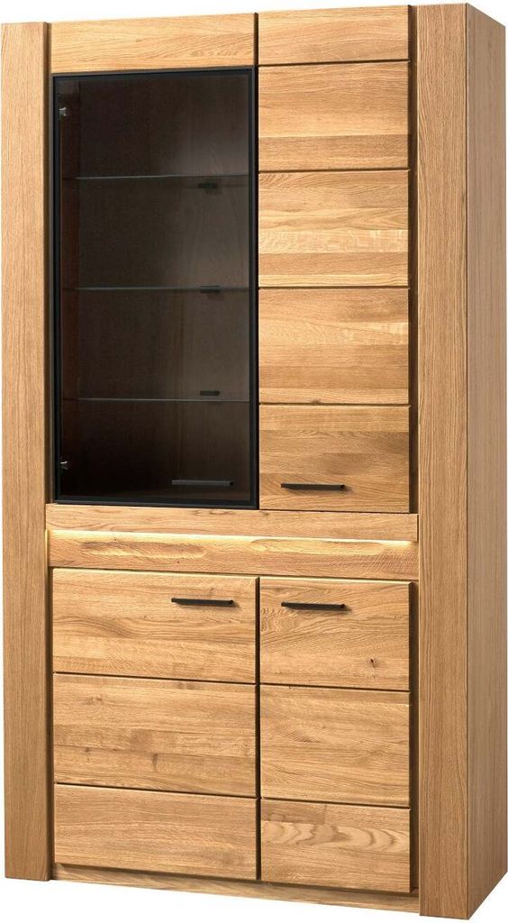 Vitrinenschrank 4-tuerig 110 cm Volo Eiche teilmassiv geölt