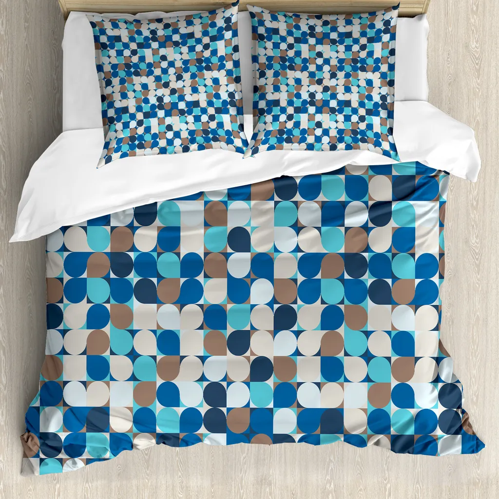 ABAKUHAUS Copripiumino astratto, motivo mosaico pastello, antiacaro, adatto a chi soffre di allergie, con federe, 200 cm x 200 cm - 80 x 80 cm, multicolore