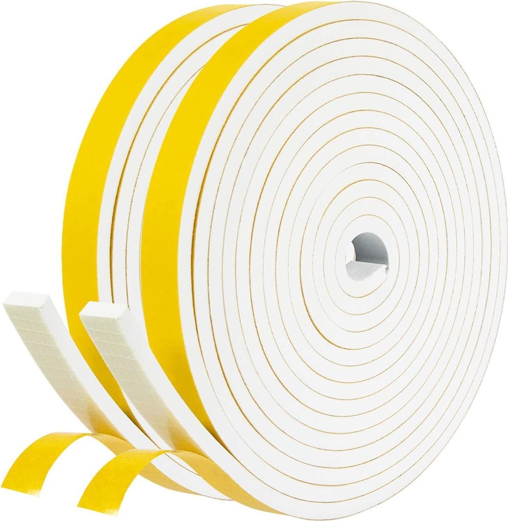 Selbstklebendes Dichtungsband 12mm (B) x 6mm (D)/8m (L) für Türen und Fenster - Schaumdichtung für Schallisolierung und Stöße (Weiß)