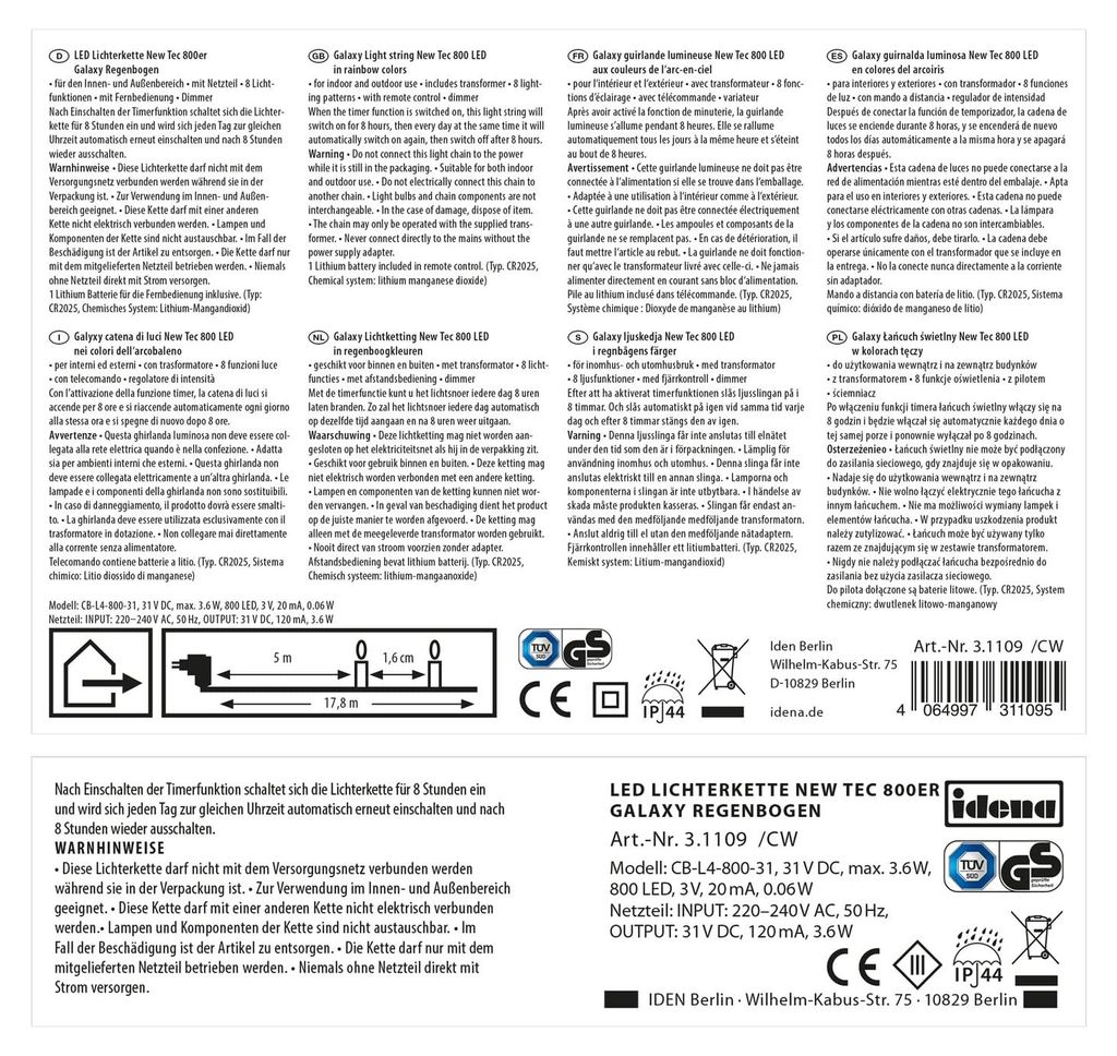Idena 31109 - LED Lichterkette mit 800 LEDs in Bunt, für Produktbild 
