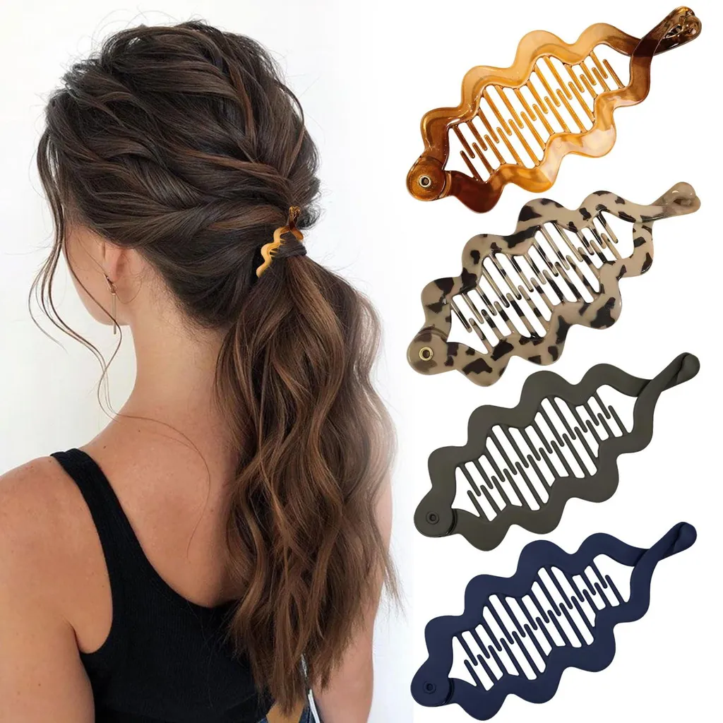 Barrette banane acrylique effet mat toucher doux pour femme lot de 4 pièces