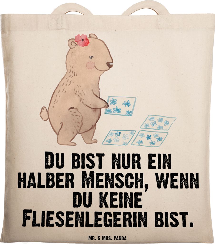 Mr. & Mrs. Panda Beutel Fliesenlegerin Herz - Transparent - Geschenk, Handwerk, Witzig, Spruch, canvas tasche, Laptoptasche, Beruf, Uni, Tote Bag, ...