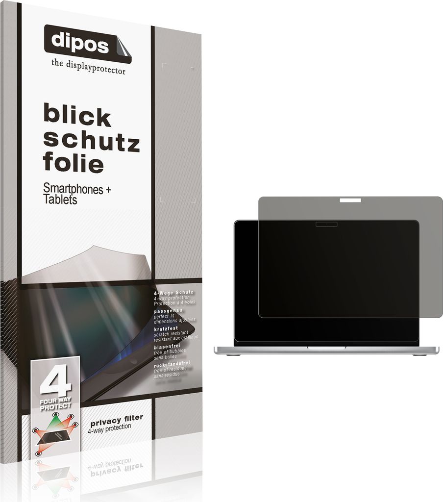 Blickschutzfolie für MacBook Pro M4 14 Zoll 2024 matt Schutzfolie Folie Display Schutz dipos