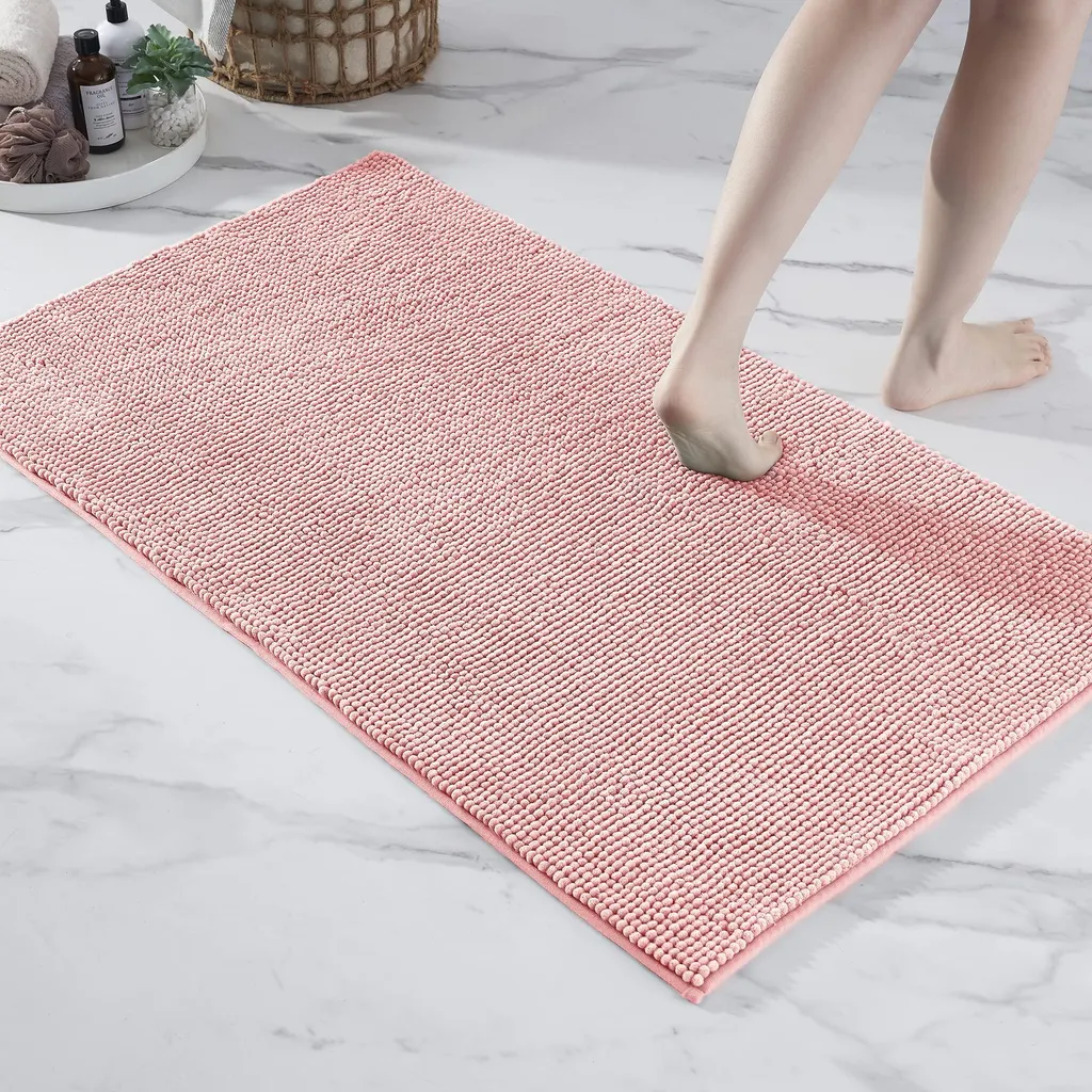Tapis de bain 70x120cm Rose Chenille | Confort et Sécurité Absolue