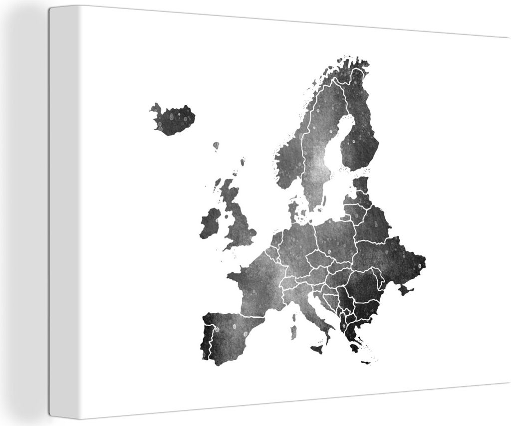 OneMillionCanvasses - Leinwandbilder - 140x90 cm, Europa-Karte in Aquarell - schwarz und weiß, Wandbilder Kunstdruck Wanddekoration