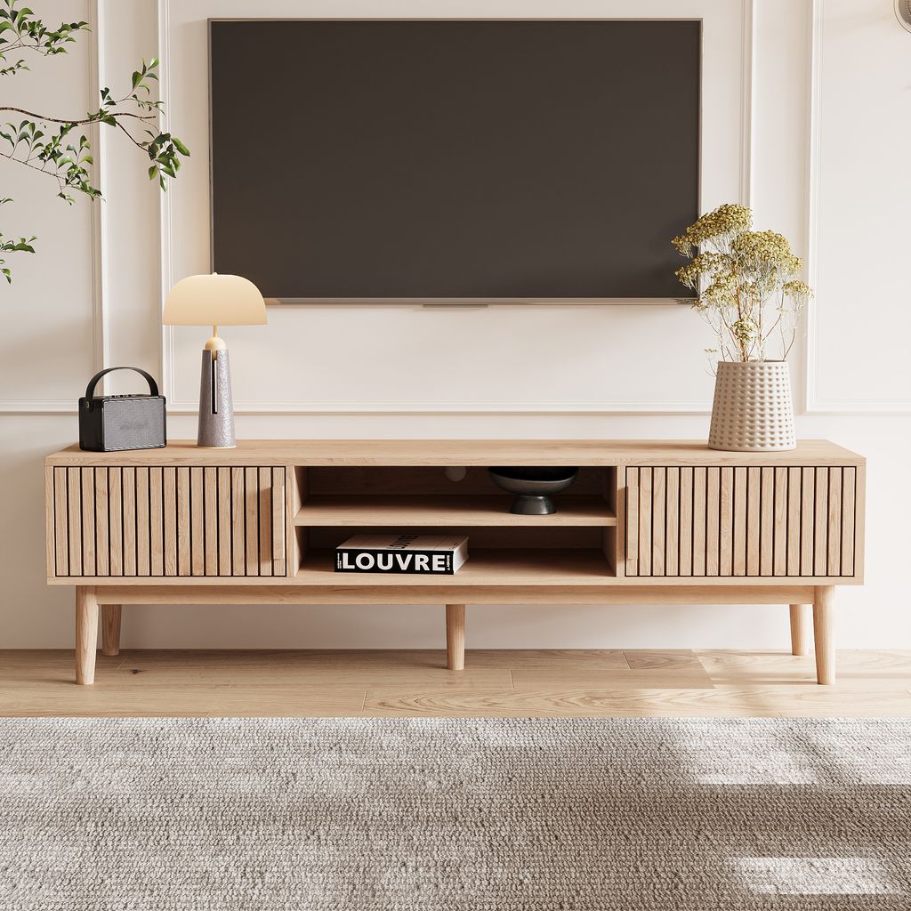 TV-Ständer, TV-Bank mit 2 Türen, 120 cm, TV-Möbel für Fernseher bis zu 55-65 Zoll
