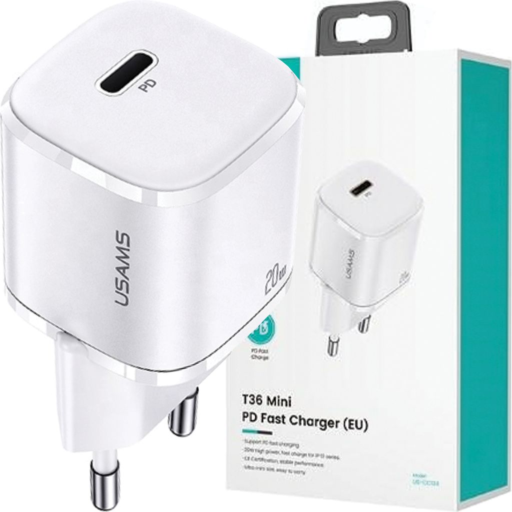 Usams USAMS Phone Charger 1x USB-C T36 20W PD3.0 Fas