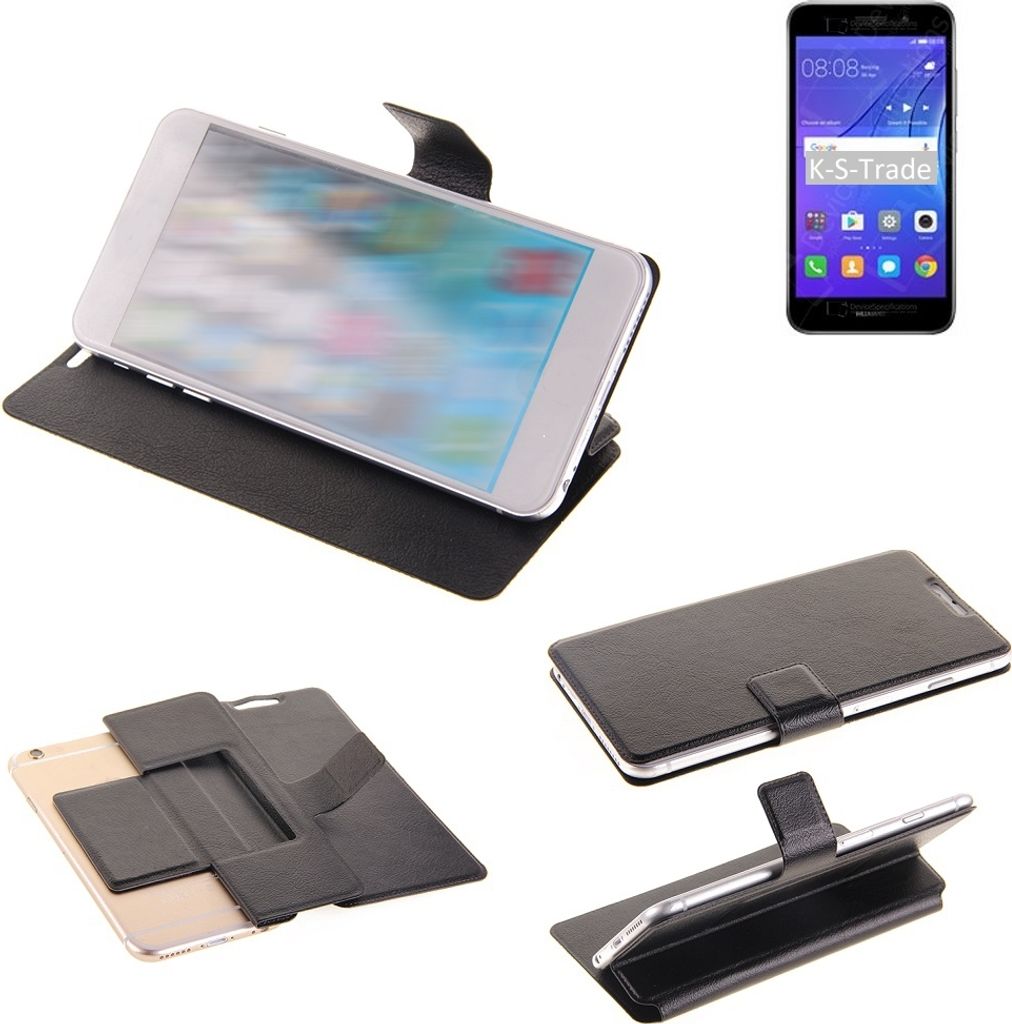 K-S-Trade Schutzhülle kompatibel mit Huawei Y3 2018 Schutzhülle Flip Cover Klapphülle Wallet Case Slim Handyhülle bookstyle schwarz